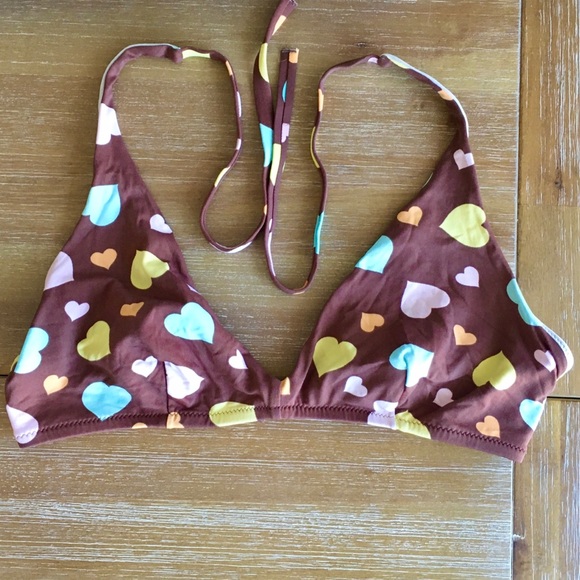 *SOLD* VS BROWN WITH CLORED HEARTS BIKINI TOP - Picture 2 of 5